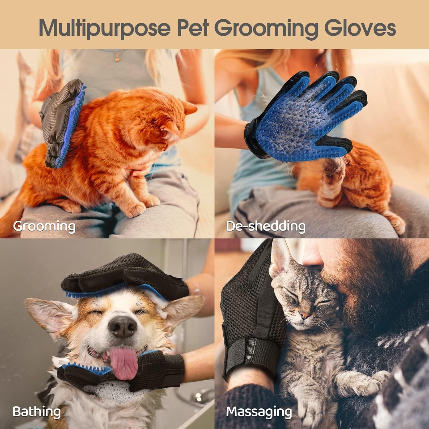 Gant De Toilettage Pour Animaux De Compagnie, Gant De Toilettage Doux Pour Animaux De Compagnie, Gant Efficace Pour Enlever Les Poils D'Animaux Domestiques, Gant De Démêlage, Gant De Massage Avec